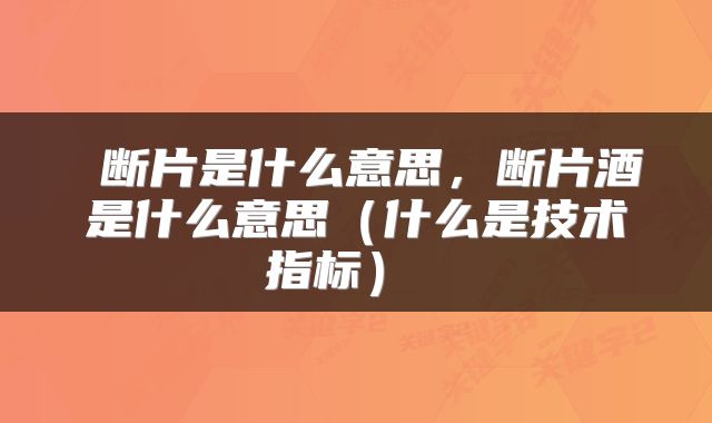  断片是什么意思，断片酒是什么意思（什么是技术指标） 
