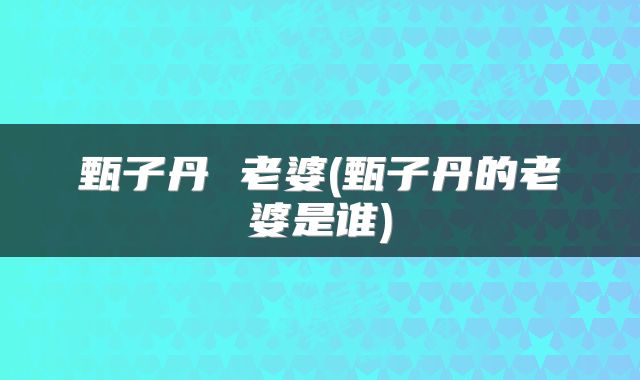 甄子丹 老婆(甄子丹的老婆是谁)