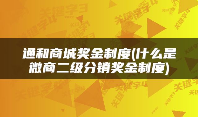 通和商城奖金制度(什么是微商二级分销奖金制度)