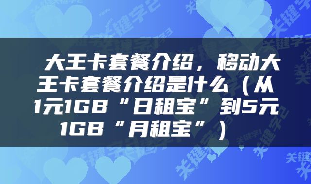  大王卡套餐介绍，移动大王卡套餐介绍是什么（从1元1GB“日租宝”到5元1GB“月租宝”） 