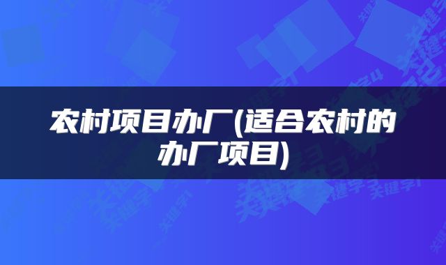 农村项目办厂(适合农村的办厂项目)