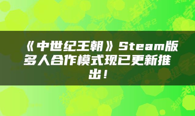 《中世纪王朝》Steam版多人合作模式现已更新推出！