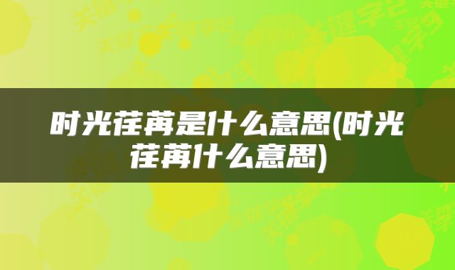 时光荏苒是什么意思(时光荏苒什么意思)