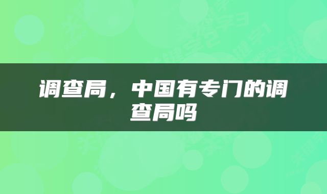 调查局，中国有专门的调查局吗