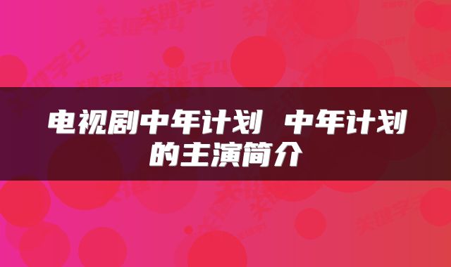 电视剧中年计划 中年计划的主演简介