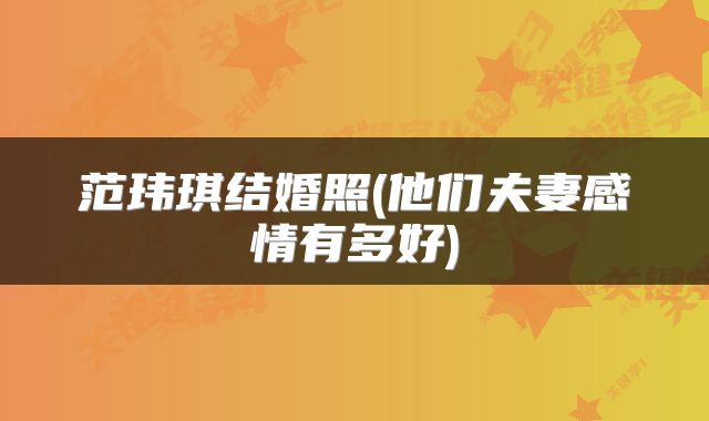 范玮琪结婚照(他们夫妻感情有多好)