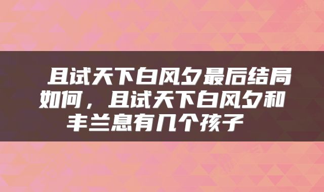 且试天下白风夕最后结局如何,且试天下白风夕和丰兰息有几个孩子