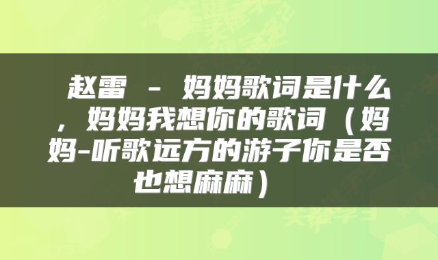  赵雷 - 妈妈歌词是什么，妈妈我想你的歌词（妈妈-听歌远方的游子你是否也想麻麻） 
