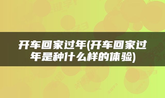 开车回家过年(开车回家过年是种什么样的体验)
