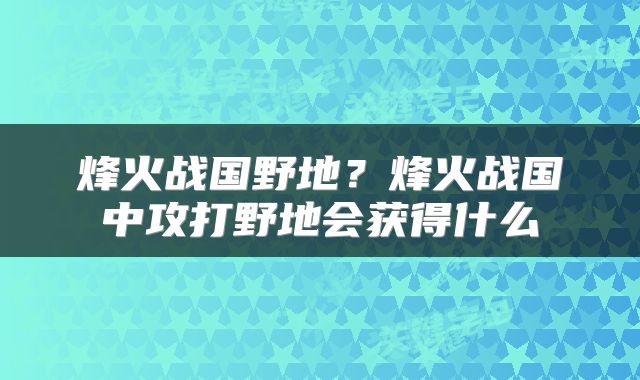 烽火战国野地？烽火战国中攻打野地会获得什么