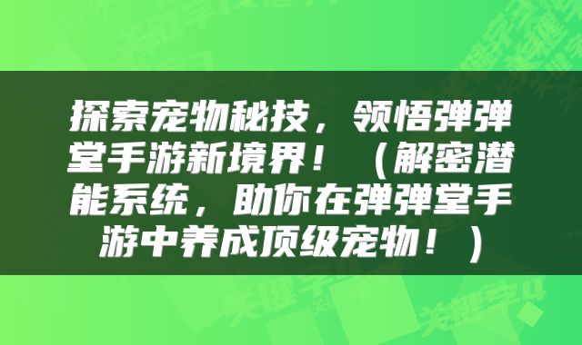 探索宠物秘技，领悟弹弹堂手游新境界！（解密潜能系统，助你在弹弹堂手游中养成顶级宠物！）