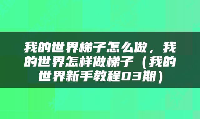 我的世界梯子怎么做，我的世界怎样做梯子（我的世界新手教程03期）