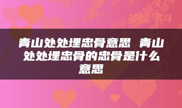 青山处处埋忠骨意思 青山处处埋忠骨的忠骨是什么意思
