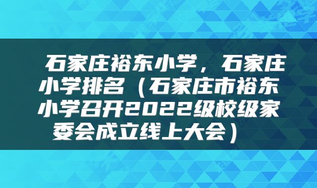  石家庄裕东小学，石家庄小学排名（石家庄市裕东小学召开2022级校级家委会成立线上大会） 