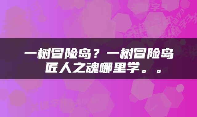 一树冒险岛？一树冒险岛 匠人之魂哪里学。。