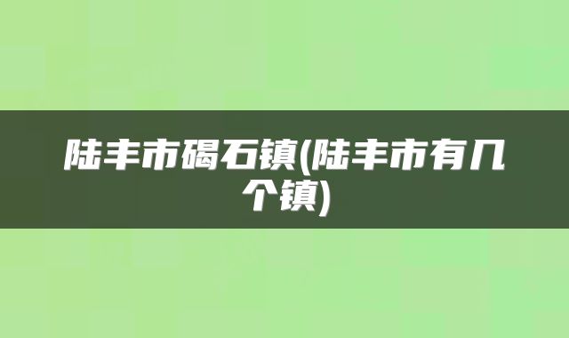 陆丰市碣石镇(陆丰市有几个镇)