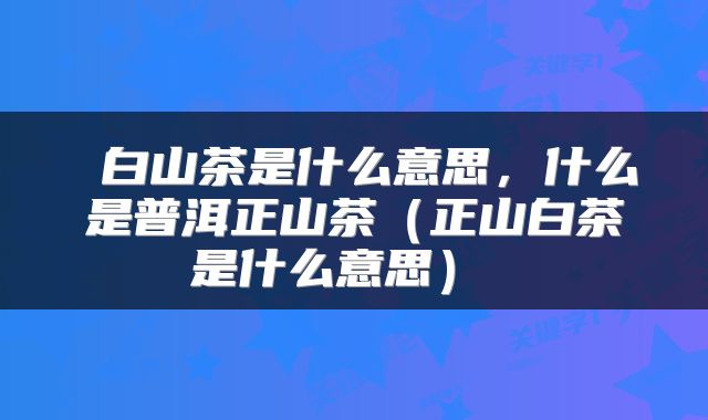  白山茶是什么意思，什么是普洱正山茶（正山白茶是什么意思） 