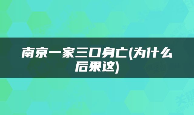 南京一家三口身亡(为什么后果这)