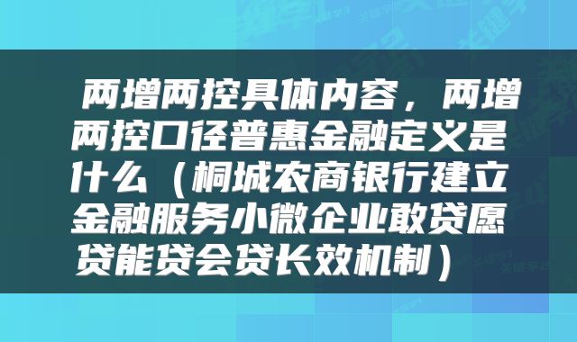  两增两控具体内容，两增两控口径普惠金融定义是什么（桐城农商银行建立金融服务小微企业敢贷愿贷能贷会贷长效机制） 