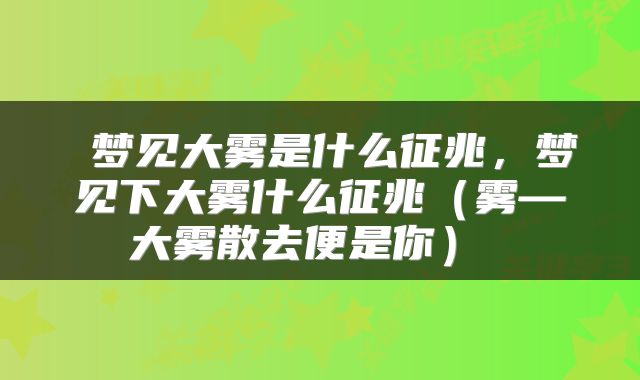 梦见大雾是什么征兆,梦见下大雾什么征兆(雾—大雾散去便是你)