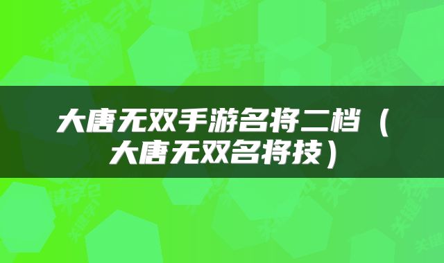 大唐无双手游名将二档(大唐无双名将技)