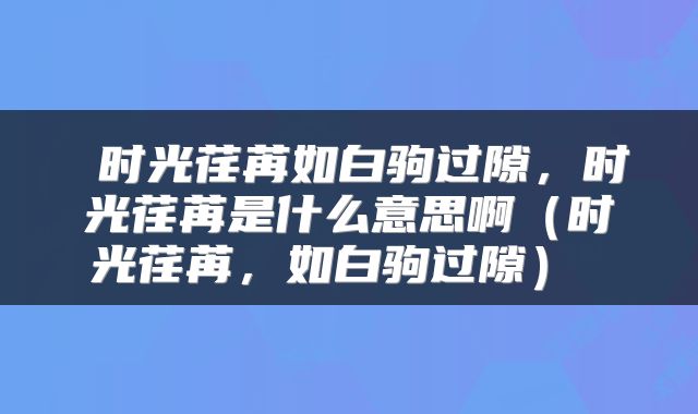  时光荏苒如白驹过隙，时光荏苒是什么意思啊（时光荏苒，如白驹过隙） 