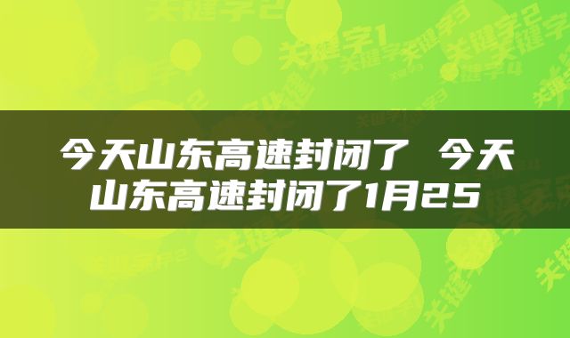 今天山东高速封闭了 今天山东高速封闭了1月25