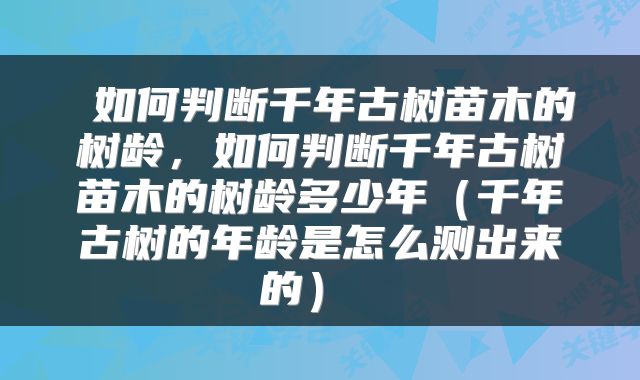 如何判断千年古树苗木的树龄,如何判断千年古树苗木的树龄多少年(千年古树的年龄是怎么测出来的)