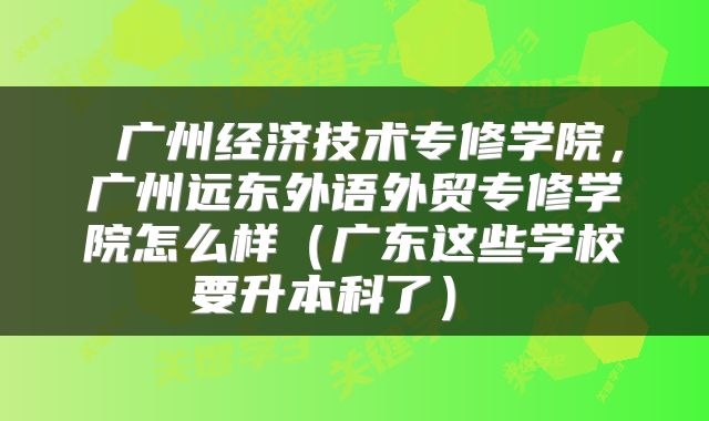 广州经济技术专修学院,广州远东外语外贸专修学院怎么样(广东这些学校要升本科了)