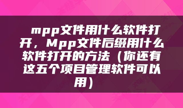  mpp文件用什么软件打开，Mpp文件后缀用什么软件打开的方法（你还有这五个项目管理软件可以用） 