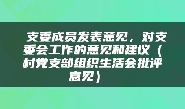  支委成员发表意见，对支委会工作的意见和建议（村党支部组织生活会批评意见） 