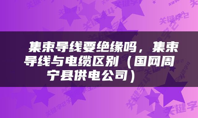 集束导线要绝缘吗,集束导线与电缆区别(国网周宁县供电公司)