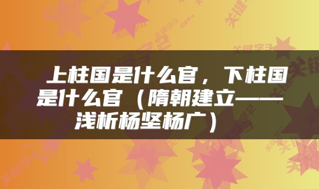  上柱国是什么官，下柱国是什么官（隋朝建立——浅析杨坚杨广） 