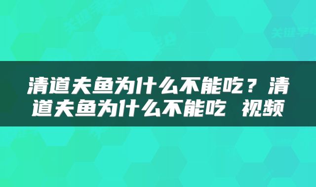 清道夫鱼为什么不能吃？清道夫鱼为什么不能吃 视频
