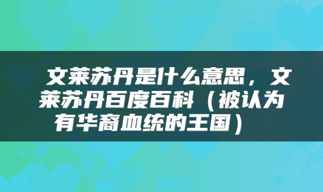 文莱苏丹是什么意思,文莱苏丹百度百科(被认为有华裔血统的王国)