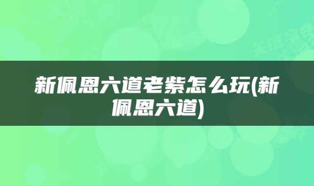 新佩恩六道老紫怎么玩(新佩恩六道)