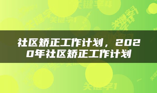 社区矫正工作计划，2020年社区矫正工作计划