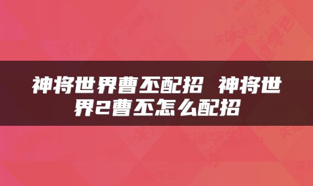 神将世界曹丕配招 神将世界2曹丕怎么配招