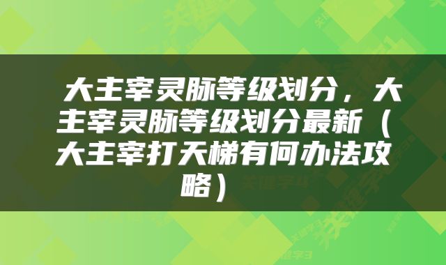  大主宰灵脉等级划分，大主宰灵脉等级划分最新（大主宰打天梯有何办法攻略） 