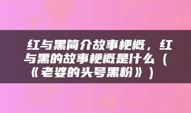 红与黑简介故事梗概,红与黑的故事梗概是什么(《老婆的头号黑粉》)