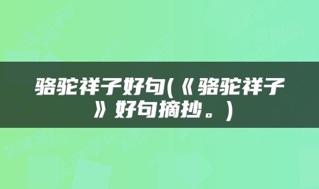 骆驼祥子好句(《骆驼祥子》好句摘抄。)