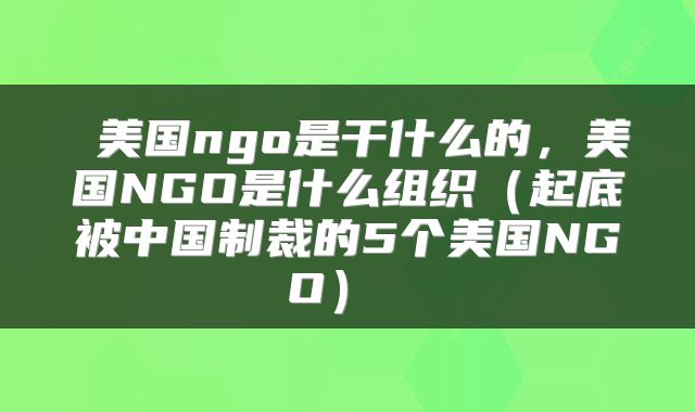 美国ngo是干什么的,美国NGO是什么组织(起底被中国制裁的5个美国NGO)