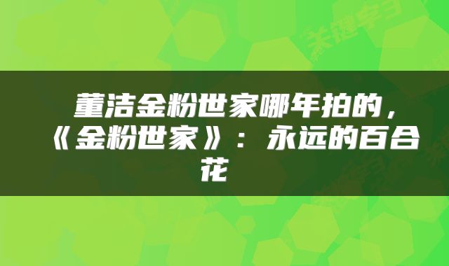  董洁金粉世家哪年拍的，《金粉世家》：永远的百合花 