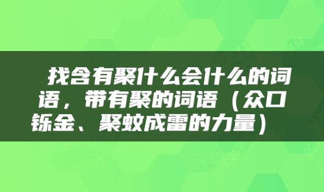 找含有聚什么会什么的词语,带有聚的词语(众口铄金、聚蚊成雷的力量)