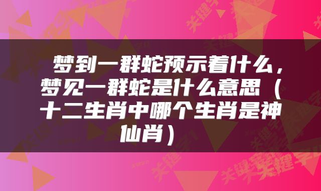 梦到一群蛇预示着什么,梦见一群蛇是什么意思(十二生肖中哪个生肖是神仙肖)